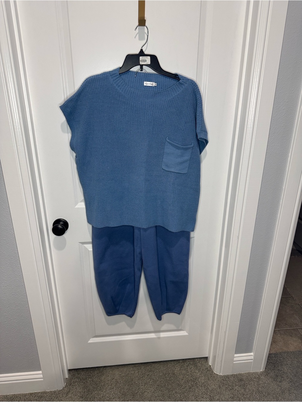Women's Rib-Waist Jogger Pants in Slate Blue